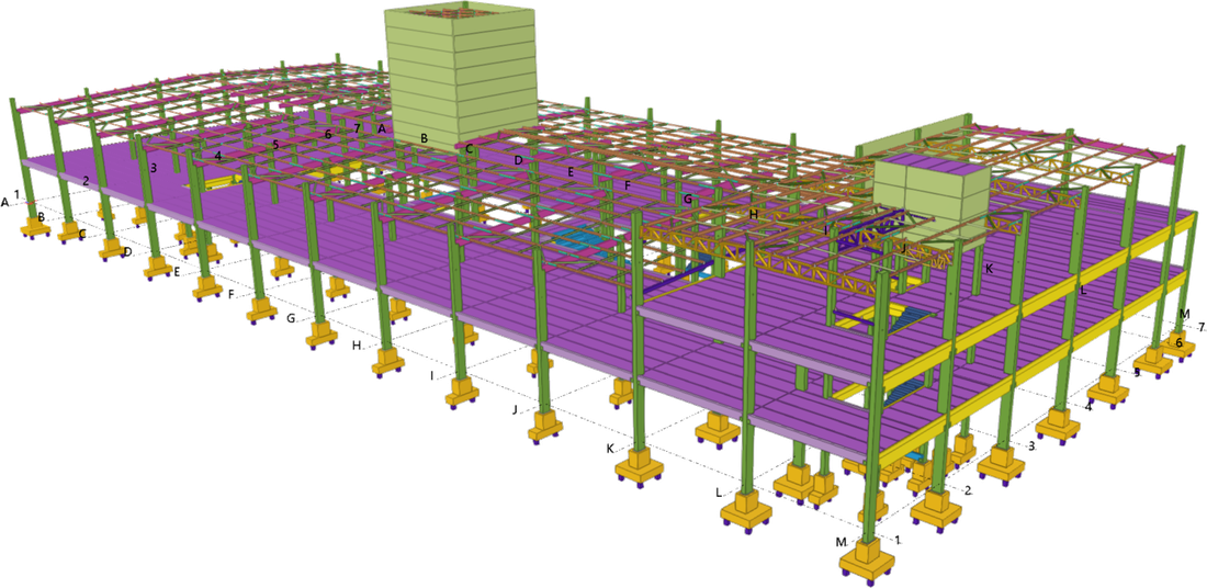 Modelo 3D de estrutura em concreto desenvolvido em Tekla Structures
