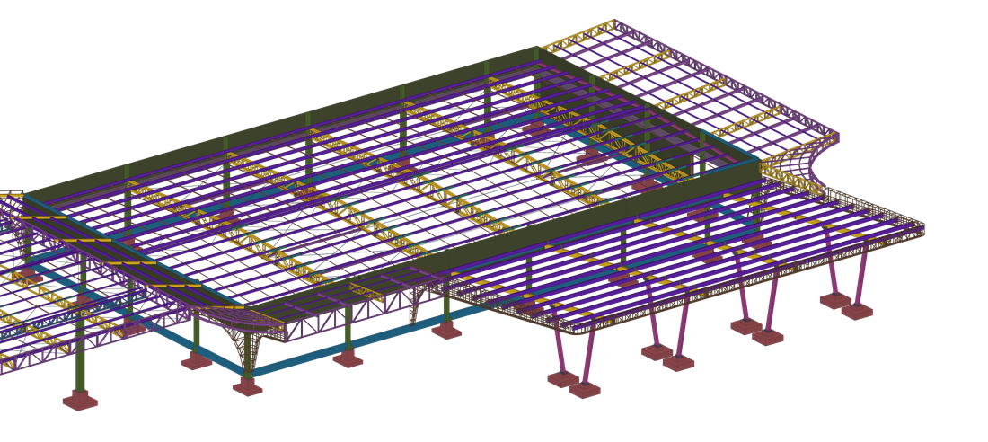 Modelo 3D de estrutura metálica desenvolvido em Tekla Structures